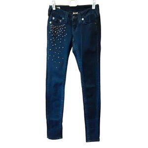 TRUE RELIGION Jeans Womens 24 Stella Skinny Dark Wash Low Rise Studded Gorpcore